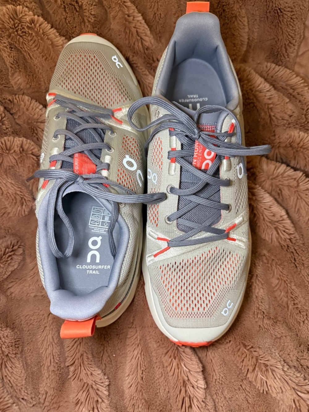 On CloudSurfer Men's Lightweight Gray Running Shoes with Orange Accents